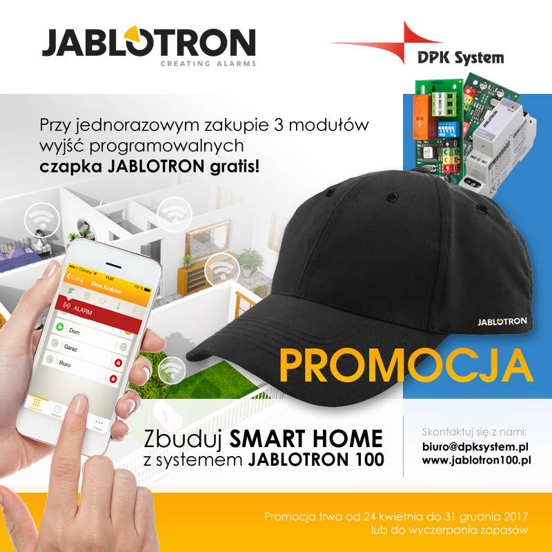 Promocja JABLOTRON - przy zakupie trzech wyjść programowalnych PG czapka gratis
